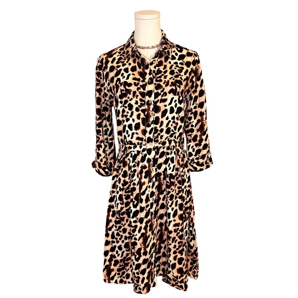 Women's Dex Leopard Print Button-Up Midi Dress Size Small - Picture 1 of 8
